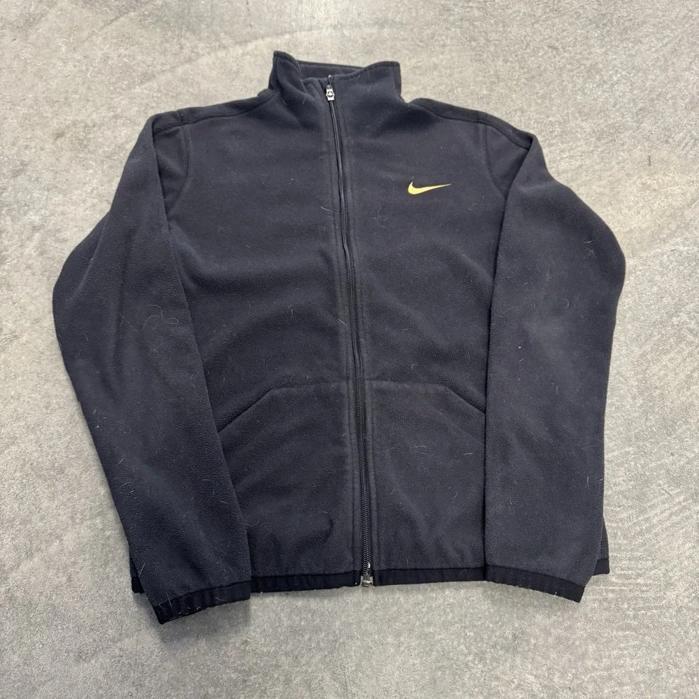 Women's Nike Therma Fit Fleece Jacket Full Zip Black Gold Swoosh Fall Medium